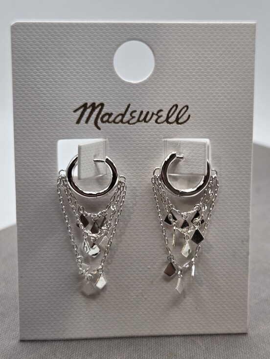 Madewell Jewelry - Madewell Silver Stacked Chain Huggie Hoops Earrings Industrial $58 Industrial